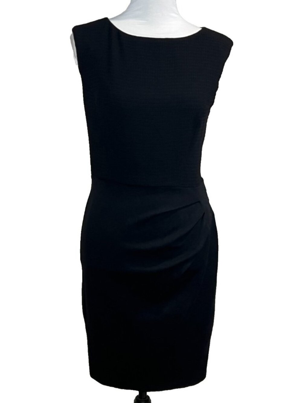 REISS Midi Shift Dress Sleeveless Black Knit Lined Side Zip Career Church Size 4